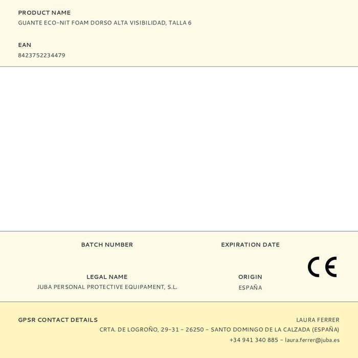 Juba T-06 Guante de Seguridad Nitrilo Foam y Nylon/Poliéster, Alta Visibilidad, para Construcción, Montaje y Trabajos de Precisión