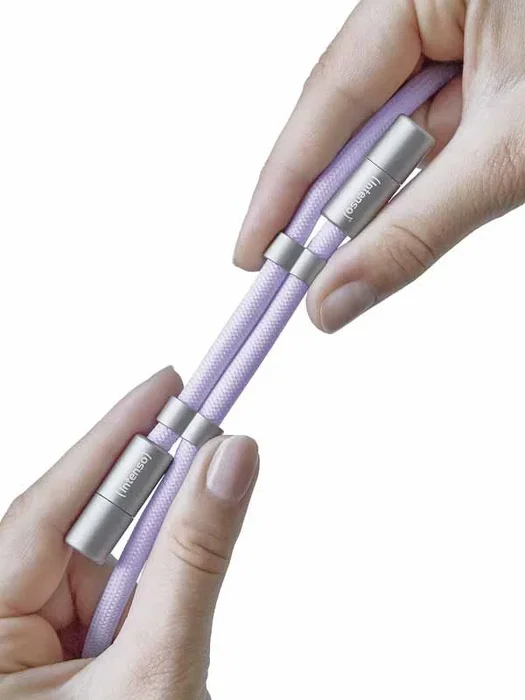 Intenso 7991003 - Collar de Teléfono 2 en 1 con Cable USB-C a USB-C 1.65m para Carga Rápida hasta 60W PD/QC, Color Púrpura