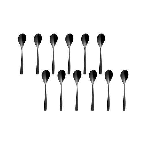 SUMMA Cuchara Postre Sinxelo Satin Negro, Acero Inoxidable 18/10, 185 mm, Acabado PVD (Set de 12)