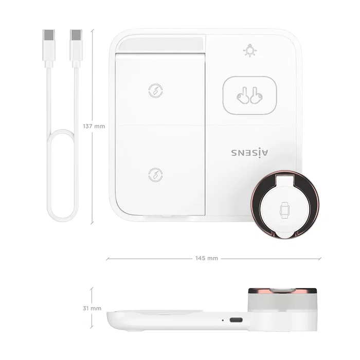 Aisens Cargador Inalámbrico 4 en 1 15W Blanco ASCH-15W4WC061-W