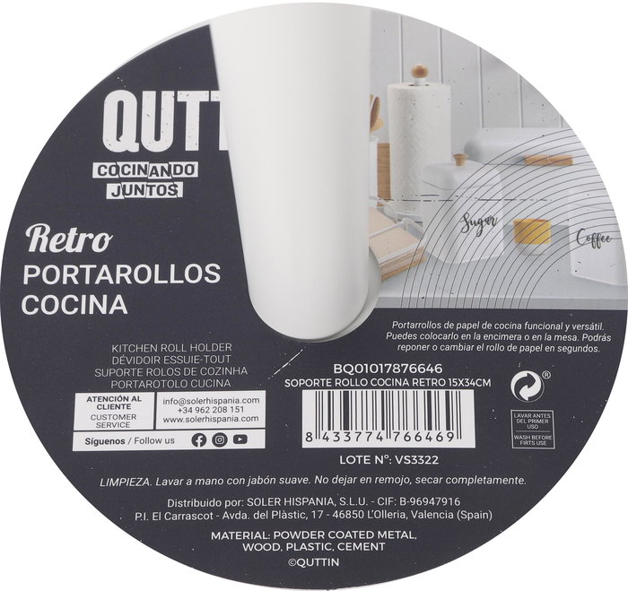 Quttin Soporte Rollo Cocina Retro 15 x 34 cm (12 Unidades)