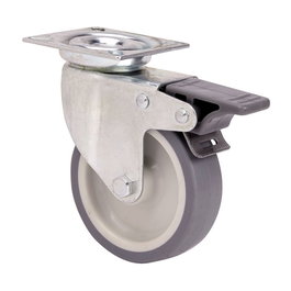 Ruedas Alex Rueda giratoria con placa, eje liso y freno, gris, 40 kg, Ø 5 cm