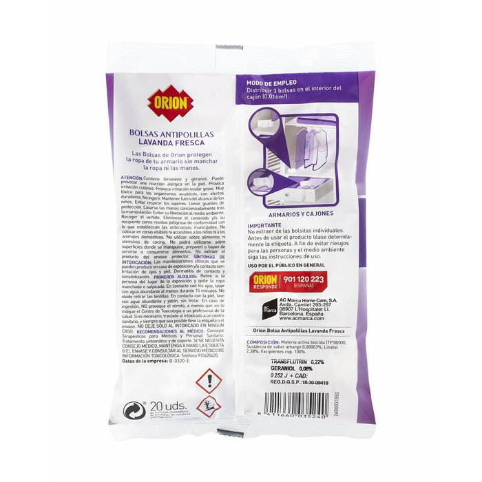 Orion Bolsa Antipolillas Aroma Lavanda 20 uds