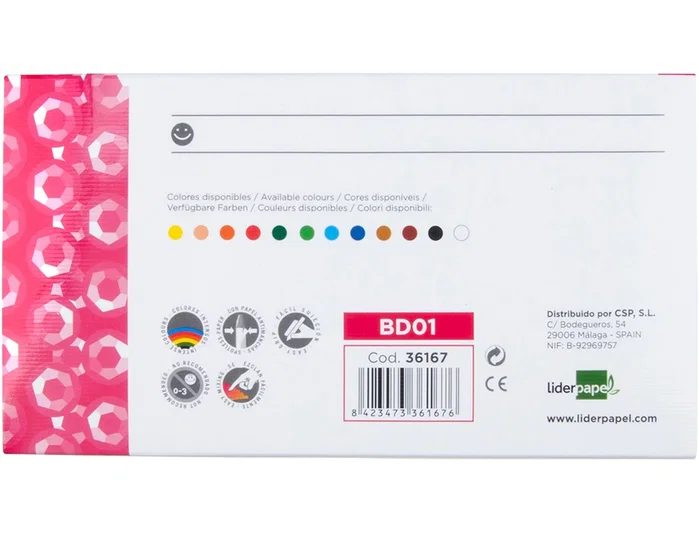 Liderpapel Lápices de cera semi blanda, colores intensos, papel antimanchas, caja 12 unidades colores surtidos