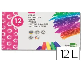Liderpapel Lápices de cera semi blanda, colores intensos, papel antimanchas, caja 12 unidades colores surtidos