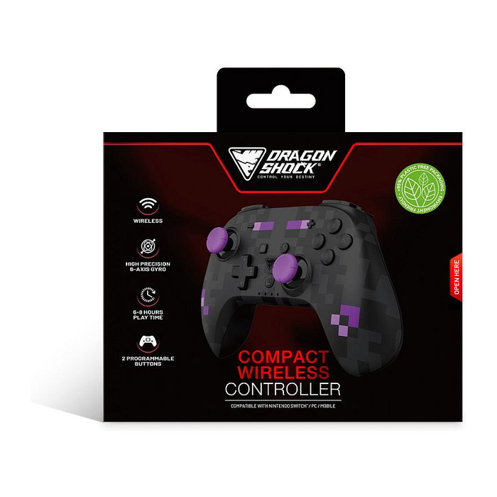 DragonShock Poptop Wireless Gamepad para Nintendo Switch y PC, Botones Programables, Negro, Conectividad Bluetooth, Interfaz USB Tipo-C
