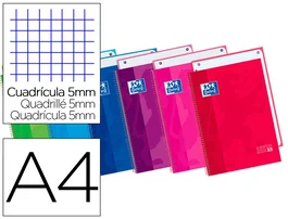Oxford Cuaderno Espiral Tapa Extradura DIN A4+, 80 Hojas, Papel OPTIKPAPER+, Cuadriculado 5mm, Colores Surtidos