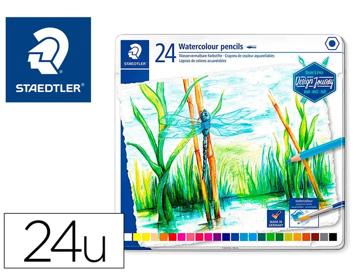 Staedtler Design Journey Lápices de Colores Acuarelables con Estuche de Metal, 24 Unidades Staedtler Design Journey Lápices de Colores Acuarelables con Estuche de Metal, 24 Unidades