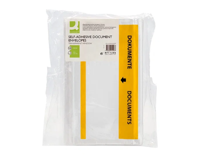 Q-connect Sobre Autoadhesivo Portadocumentos 225x122 mm Multilingüe Transparente Paquete 1000