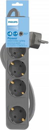 PHILIPS CHP2144G/12 Base múltiple con 4 tomas e interruptor, cable de 1.5 metros, color gris, extensión eléctrica para el hogar u oficina