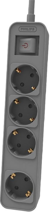 PHILIPS CHP2144G/12 Base múltiple con 4 tomas e interruptor, cable de 1.5 metros, color gris, extensión eléctrica para el hogar u oficina