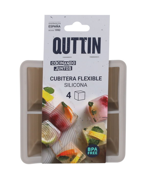 Quttin Cubitera Flexible de Silicona para 4 Cubitos de Hielo 11.3x11.3x5 cm (24 Unidades)