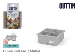 Quttin Cubitera Flexible de Silicona para 4 Cubitos de Hielo 11.3x11.3x5 cm (24 Unidades)