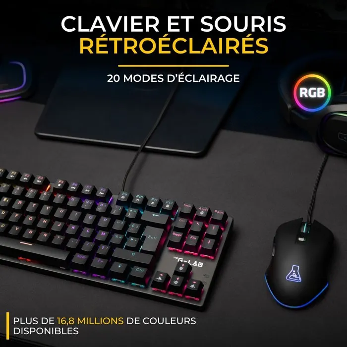 G-Lab Mercury EX Combo Teclado Mecánico Gaming y Ratón 7200 DPI - THE3760162057782 - Teclado con Interruptores Red Lineales
