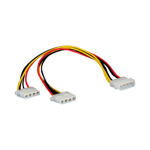 ROLINE Y-Cable Adaptador de Alimentación 11.03.1005 - Macho a 2 Hembra, 4 pines Molex para HDD, 0.3m de Longitud - Negro, Rojo, Blanco, Amarillo