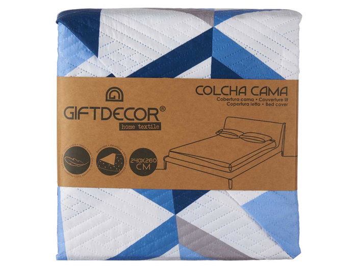 Giftdecor Colcha Cama Reversible 240x260 cm Diseño Triángulos Azules Tacto Suave Poliéster (Set de 6)
