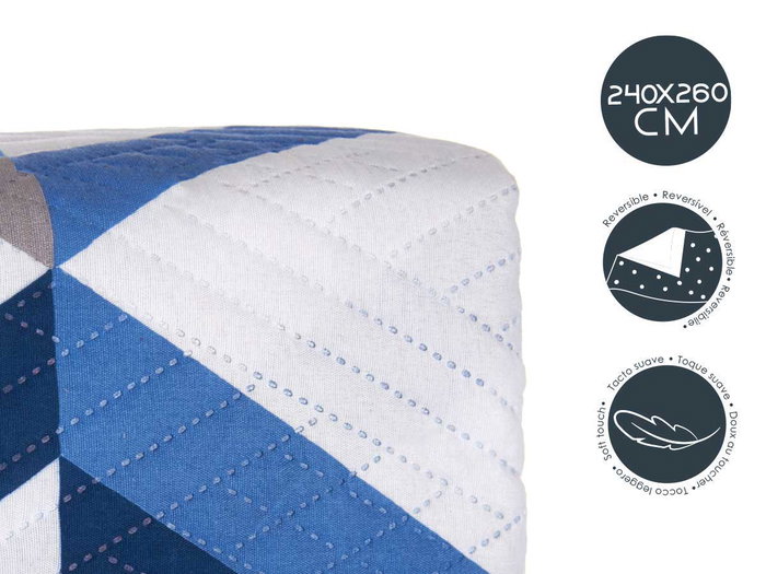 Giftdecor Colcha Cama Reversible 240x260 cm Diseño Triángulos Azules Tacto Suave Poliéster (Set de 6)