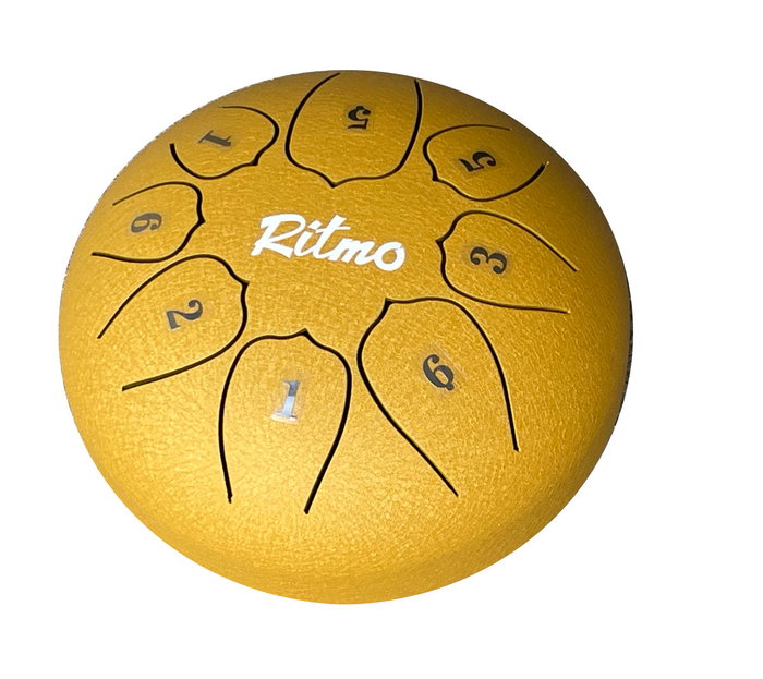Ritmo Mini Tongue Drum 6” - 8 Notas Lotus Display Dorado Ritmo Mini Tongue Drum 6” - 8 Notas Lotus Display Dorado