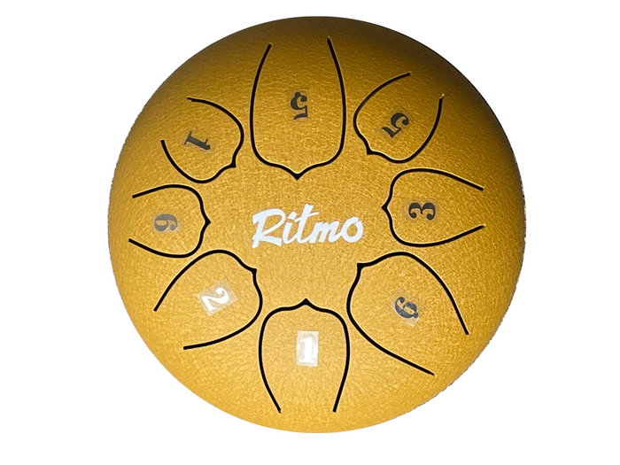 Ritmo Mini Tongue Drum 6” - 8 Notas Lotus Display Dorado Ritmo Mini Tongue Drum 6” - 8 Notas Lotus Display Dorado