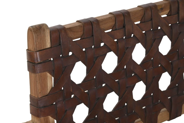 DKD Home Decor Sillon Indo 1c25 Teca y Piel Marron Marron Claro 58 x 74 x 56 cm (2 Unidades)