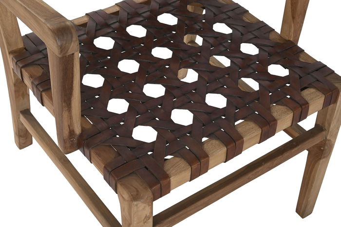 DKD Home Decor Sillon Indo 1c25 Teca y Piel Marron Marron Claro 58 x 74 x 56 cm (2 Unidades)