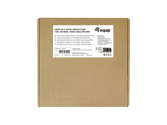 Equip Cable Óptico Activo USB-C a USB-C 15m 4K/60Hz 60W Negro Equip Cable Óptico Activo USB-C a USB-C 15m 4K/60Hz 60W Negro