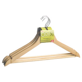 ORYX Juego de Perchas de Madera Recta 450 mm (Pack 3 Piezas)