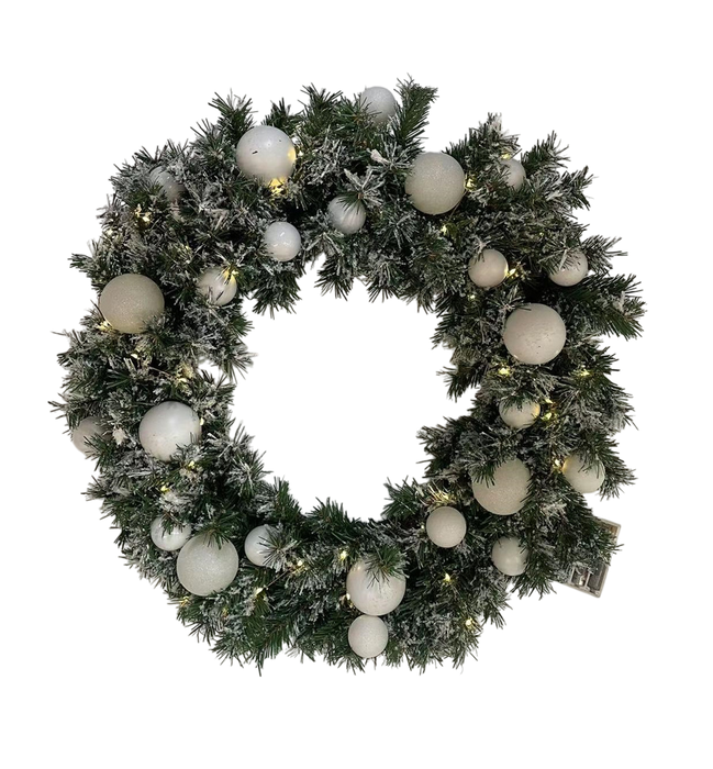 DKD Home Decor Corona Navidad Alpina Verde Blanco 60x60x15 cm (2 Unidades) 50 Leds