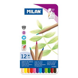 Milan Lápices de Colores Hexagonales Mina Gruesa 3,5 mm Caja Metálica de 12