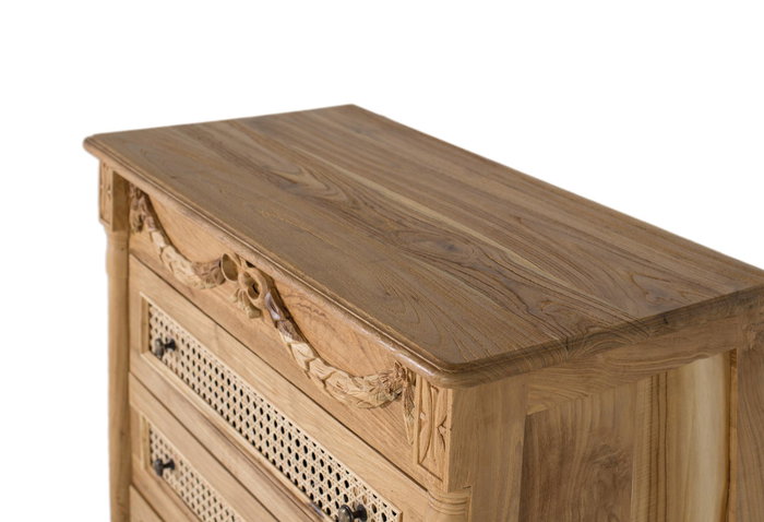 GINER Y COLOMER Cómoda de madera maciza de teca con 3 cajones de rejilla 80 cm