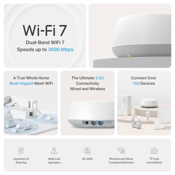 TP-Link Deco BE25 Mesh Wi-Fi 7 Sistema de Doble Banda (2 unidades)
