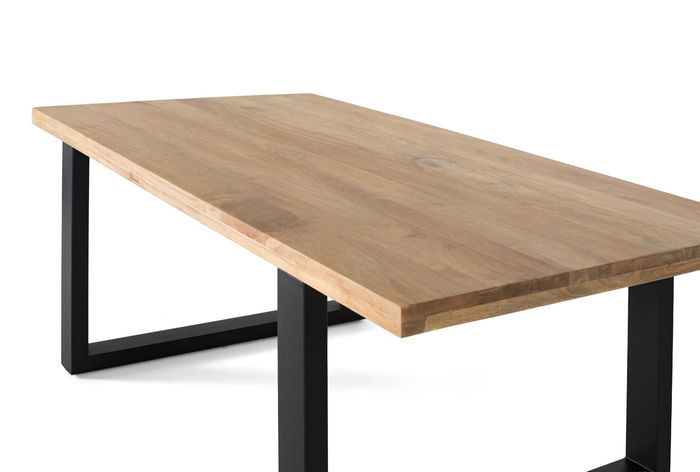GINER Y COLOMER Mesa de Comedor Rectangular 200 cm Madera de Mango Maciza con Base de Hierro Negro, Diseño Moderno y Estructura Estable
