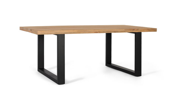 GINER Y COLOMER Mesa de Comedor Rectangular 200 cm Madera de Mango Maciza con Base de Hierro Negro, Diseño Moderno y Estructura Estable