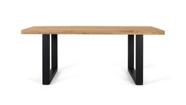 GINER Y COLOMER Mesa de Comedor Rectangular 200 cm Madera de Mango Maciza con Base de Hierro Negro, Diseño Moderno y Estructura Estable