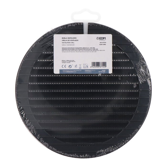 Edm Rejilla de Ventilación Redonda Empotrable con Mosquitera ø150mm ABS Gris Antracita