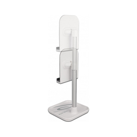 DeLOCK Soporte telescópico para smartphones y tabletas con almacenamiento, Plata y Blanco