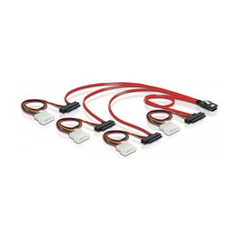 DeLOCK Cable Mini SAS 36pin a 4x SAS 29pin + Alimentación 5 1/4", 0.5 m, Rojo - Conector 36pin/4 SAS 29pin Power