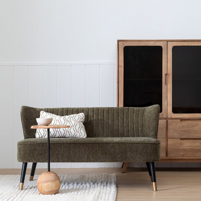 Sofá Verde Tejido-Madera Salón 134 X 70 X 74 cm