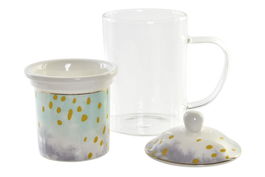 DKD Home Decor Mug Infusiones Glam Rosa Verde Menta Porcelana Cristal 300ml 8x14.5x12cm (6 Unidades)