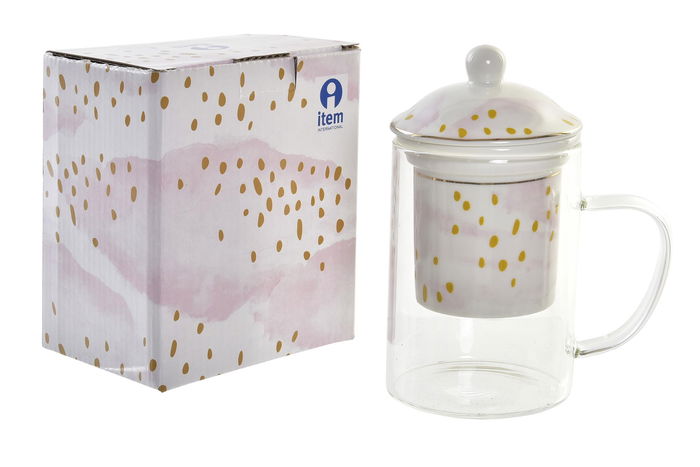 DKD Home Decor Mug Infusiones Glam Rosa Verde Menta Porcelana Cristal 300ml 8x14.5x12cm (6 Unidades)