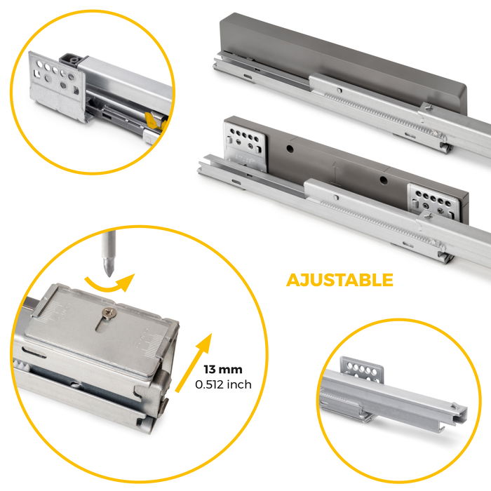 Emuca Kit de cajón organizador y bastidor regulable Quartz para armarios, guías de cierre suave y extracción total, Módulo 70cm, Acabado Titanio