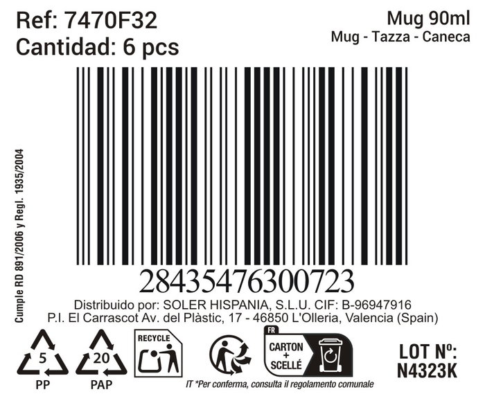 La Mediterranea Mug 90 ml "Ocean Blue" 5.5x6.5 cm (36 Unidades)
