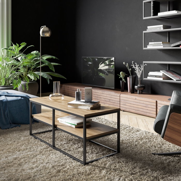 Hanah Home Mesa de Centro Industrial Walnut 110.4x47x52 cm