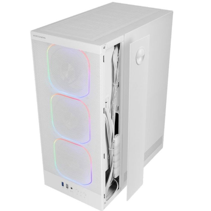 Mars Gaming MC-NEBULAW Caja Ordenador ATX Semitorre Blanca con Cristal Templado y 4 Ventiladores ARGB Incluidos (3x120mm Frontal, 1x120mm Trasero)