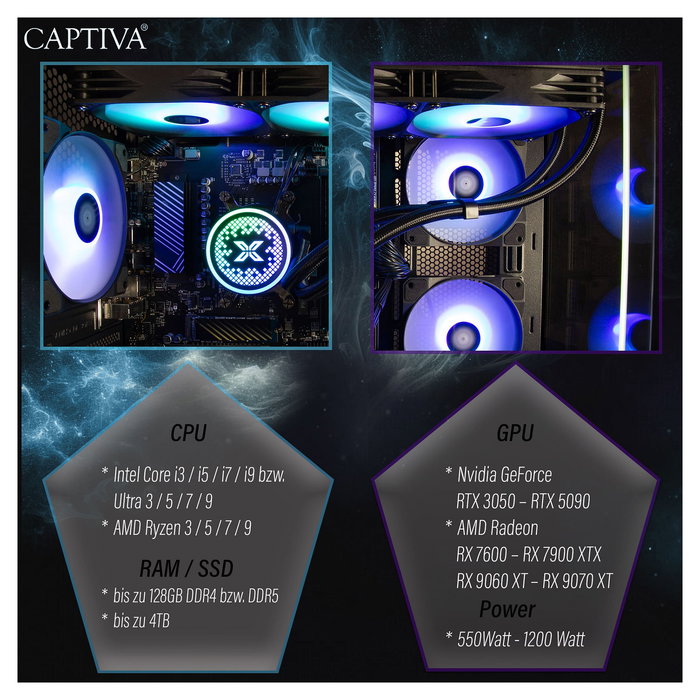 Captiva PC Gaming R90-031 AMD Ryzen 7 5700X 32GB RAM 1TB SSD NVIDIA GeForce RTX 5070 12GB GDDR7 Windows 11 Home - Ordenador Gaming de Alto Rendimiento