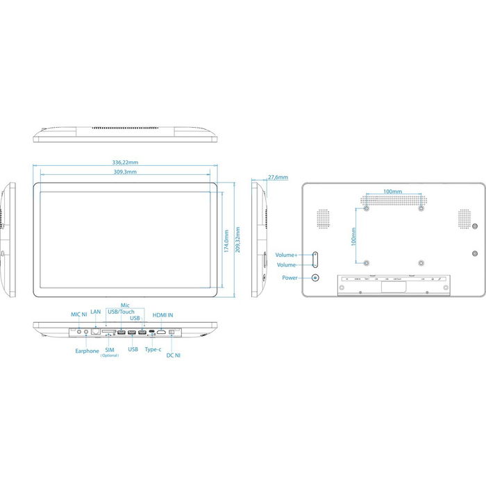 ALLNET RK3588 Pantalla de 14 Pulgadas Android 12 NFC PoE HDMI en Negro Alto Rendimiento
