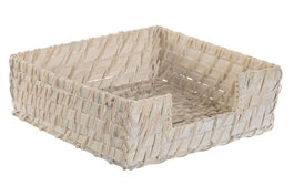 DKD Home Decor Servilletero Bambú Ratán Blanco 18x18x6 cm