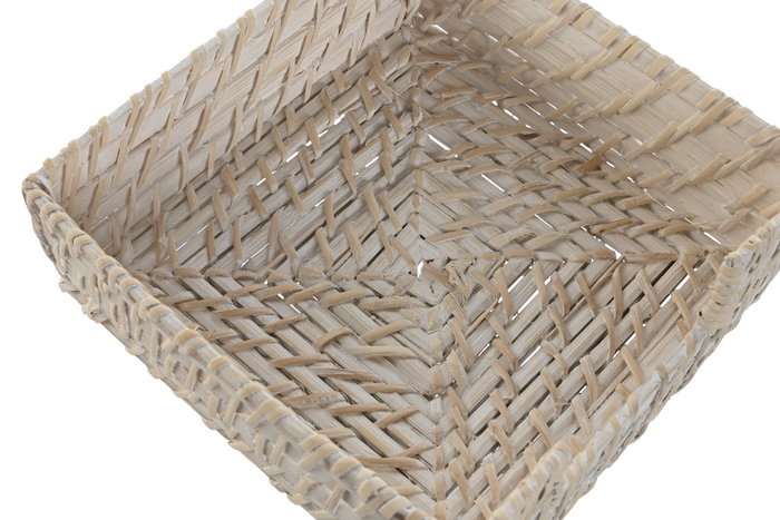 DKD Home Decor Servilletero Bambú Ratán Blanco 18x18x6 cm