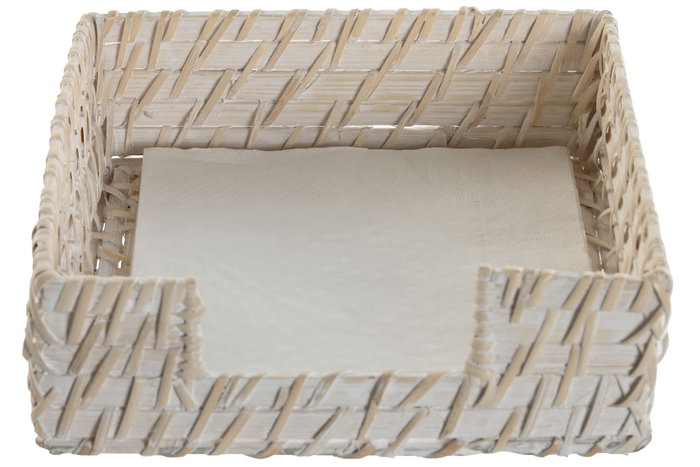 DKD Home Decor Servilletero Bambú Ratán Blanco 18x18x6 cm