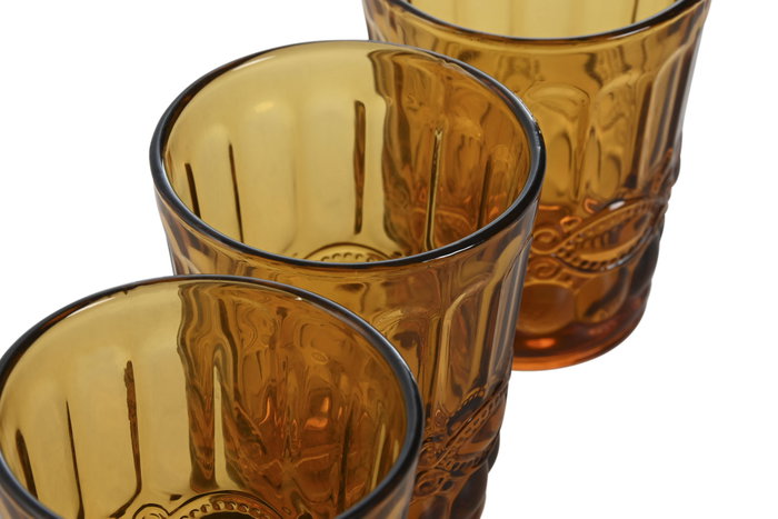 DKD Home Decor Set de 6 Vasos de Cristal Relieve Ámbar Classic Garbo 240ml